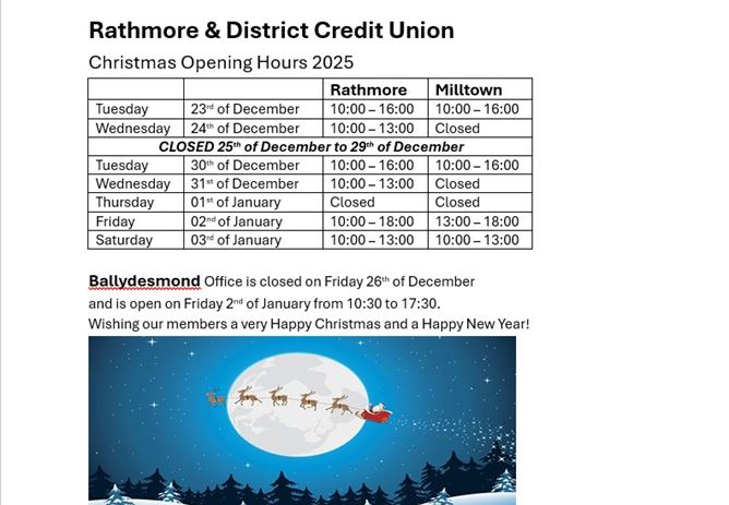 Christmas Opening Hours 2025